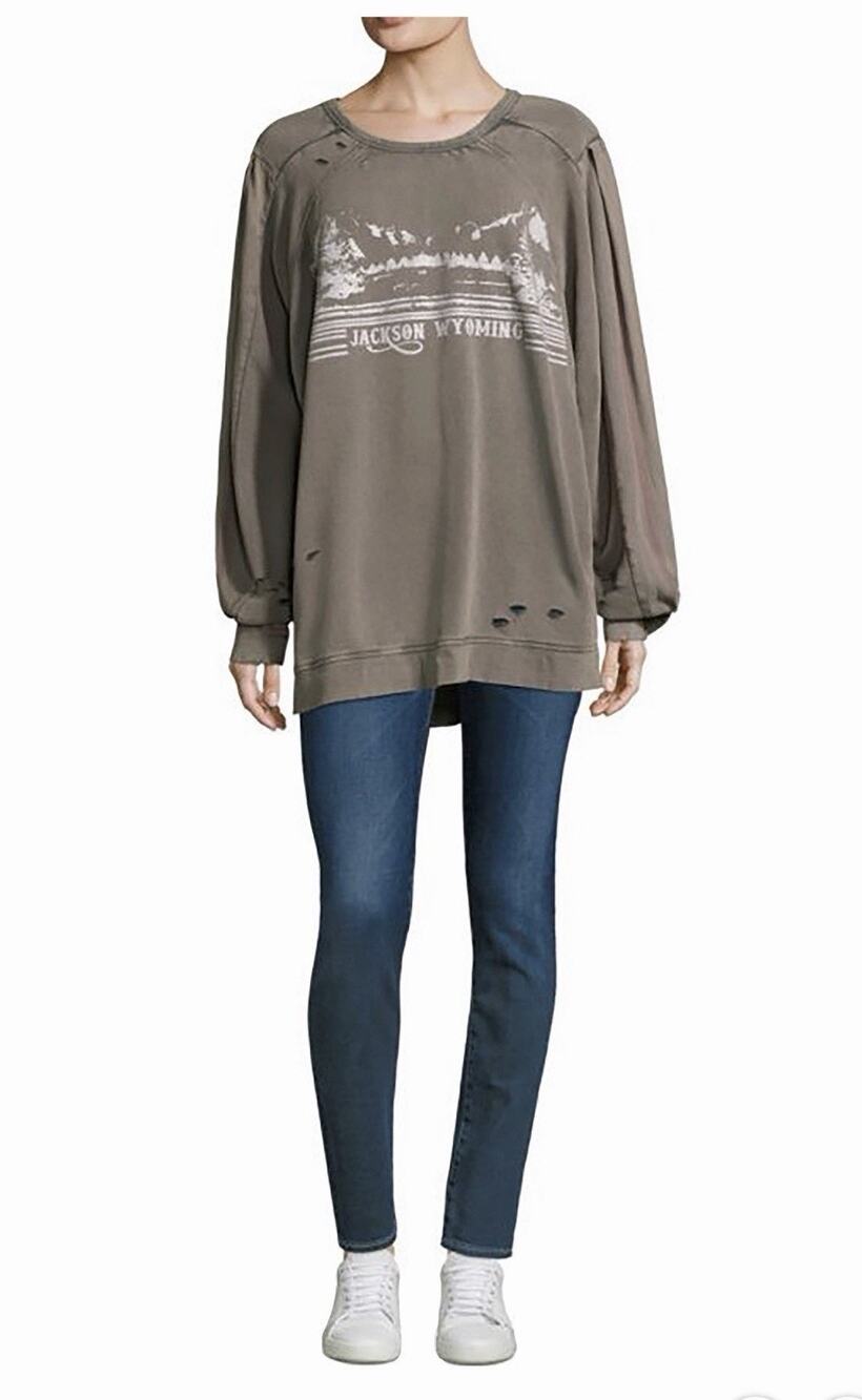 Free People Jackson Wyoming Distressed Pullover Sweatshirt Oversized Top Sz M